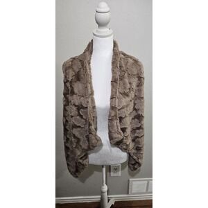 Elevenses Faux Fur Open Front Vest Brown Women's Size Medium Mob Wives